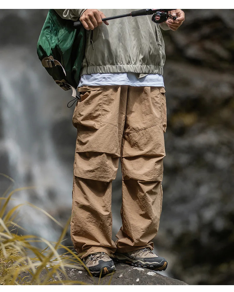 Korean Style Overalls Mens Japan Fashion Retro High Street Casual Tactical Pants Multipockets Parachute 241018