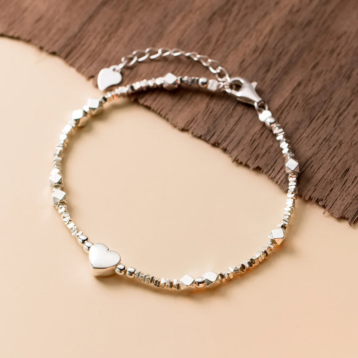 La Monada 15.54cm Simple Irregular Womens Bracelet Pure Silver 925 Pure Silver Hexagonal 925 Pure Silver Womens Heart Bracelet 241018