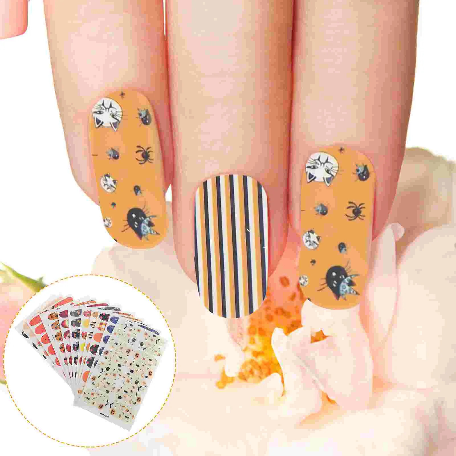 12 Sheets Nail Stickers Halloween Supplies Gothic Decals Fingernail Adhesive DIY Manicure 241017