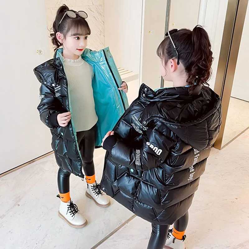 Autumn Girls Winter Jacket Waterproof Hoodie Shiny Thick Girls Coat 5-12 Years Old Children and Teenagers Girls Parka M241018