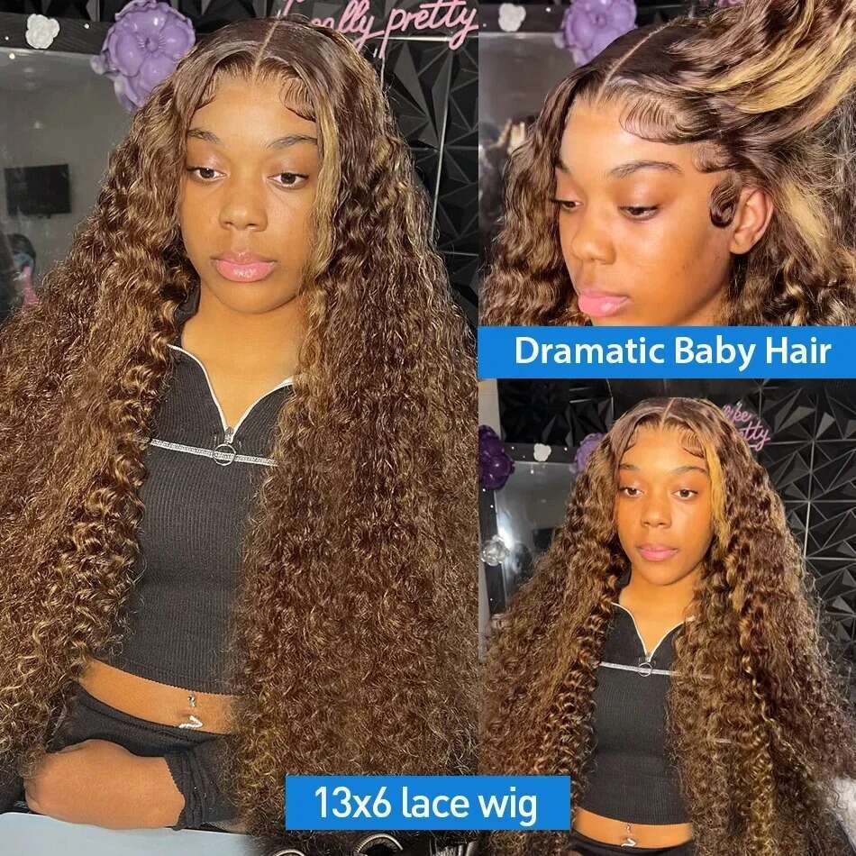 200 Density 30 40 Inch 4/27 Highlight Ombre Colored Curly 13x6 Lace Frontal Human Hair wigs Deep Wave 13x4 Wigs For Women