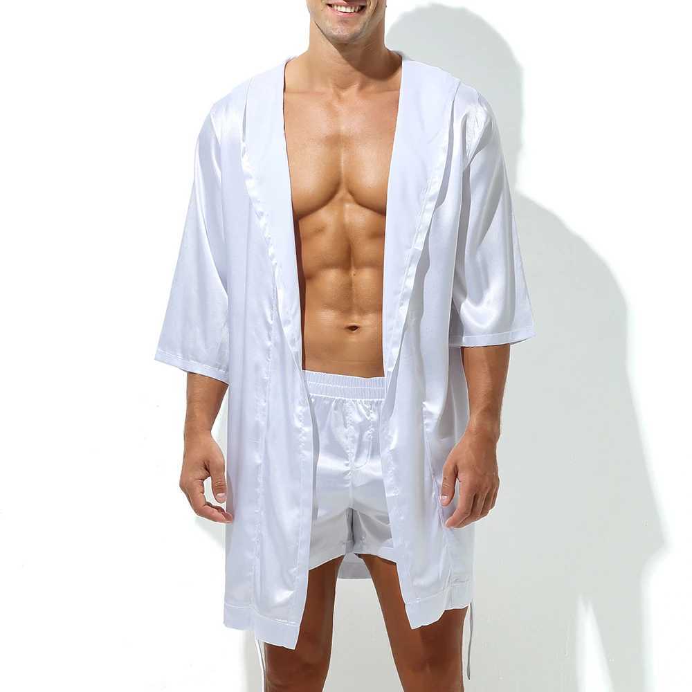 Sexy Men Bathrobe Hooded Night Gown Sleep Robe Shorts Sleeve Matching Couple Pajama Sleepwear Casual Breathable Slip LoungewearXJ241018