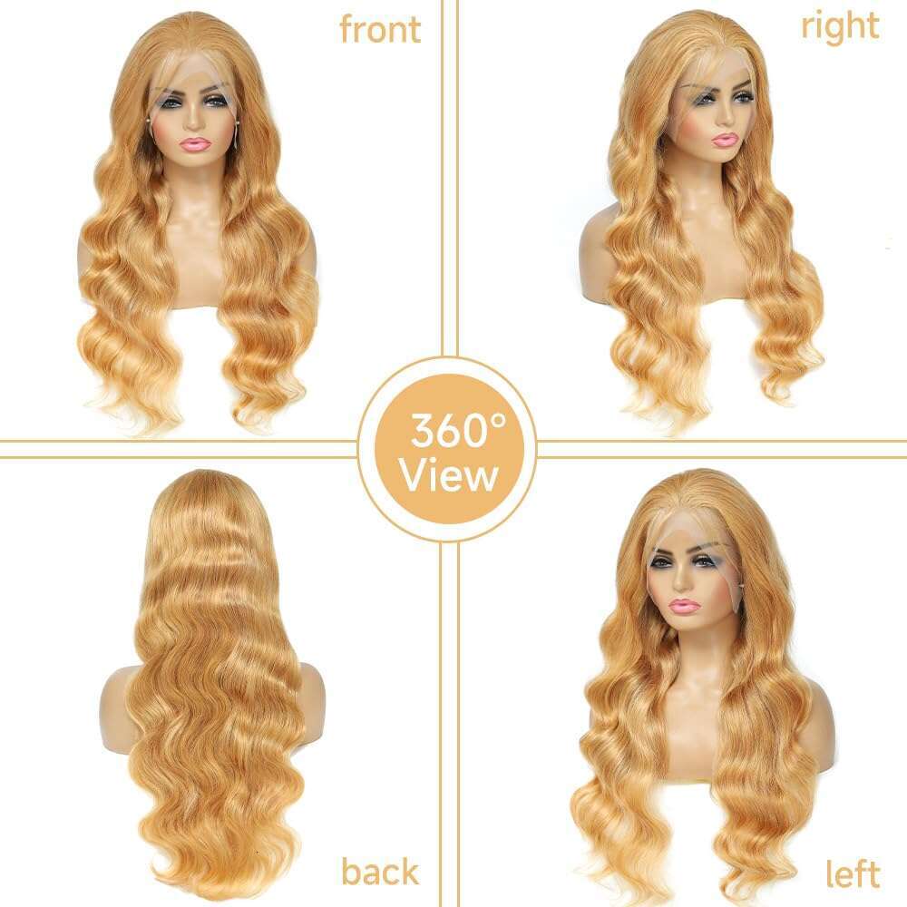30 34inch #27 Honey Blonde Body Wave Lace Front Human Hair Wig Preplucked 13x6 HD Transparent Color Lace Frontal Wigs For Women