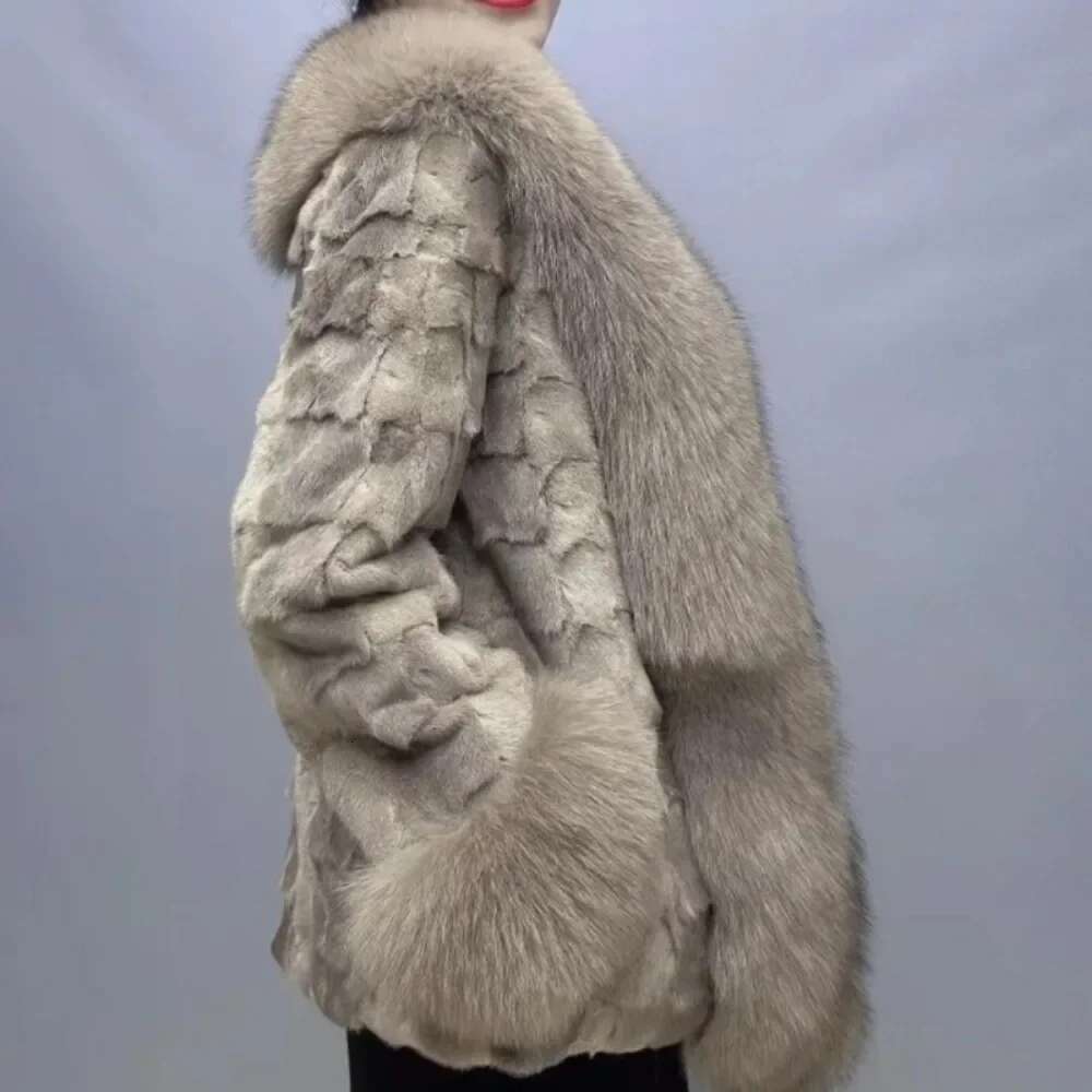 Big Collar Coat Fox Jacket 2024 Autumn Winter Women Real Mink Fur Outerwear High Quality Warm Middle Length Cardigan