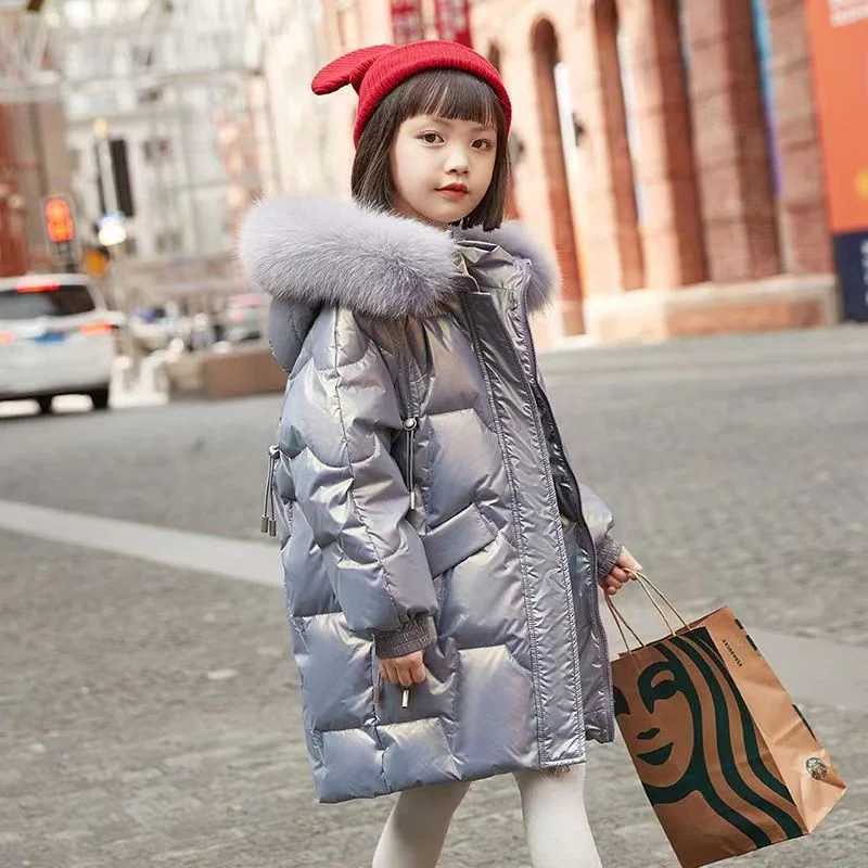 Girls smooth jacket childrens thick coat fashionable hooded jacket teenagers new cotton coat winter leisure park M241018