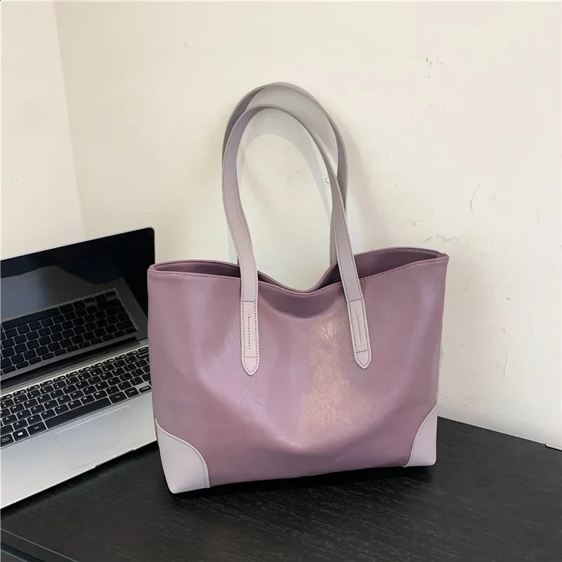 Retro Large Capacity Soft Leather Shoulder Bag Handbag Winter Versatile Commuting Shoulder Bag Underarm Tote Shoulder Bag 241009