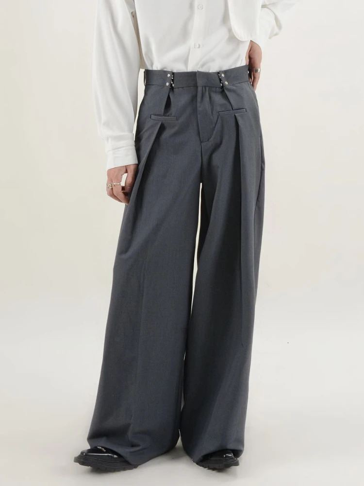 Pants Men Fashion Casual Solid High Street Simple Hiphop Wide Leg Trousers Allmatch Korean Style Loose Temperament College 241018