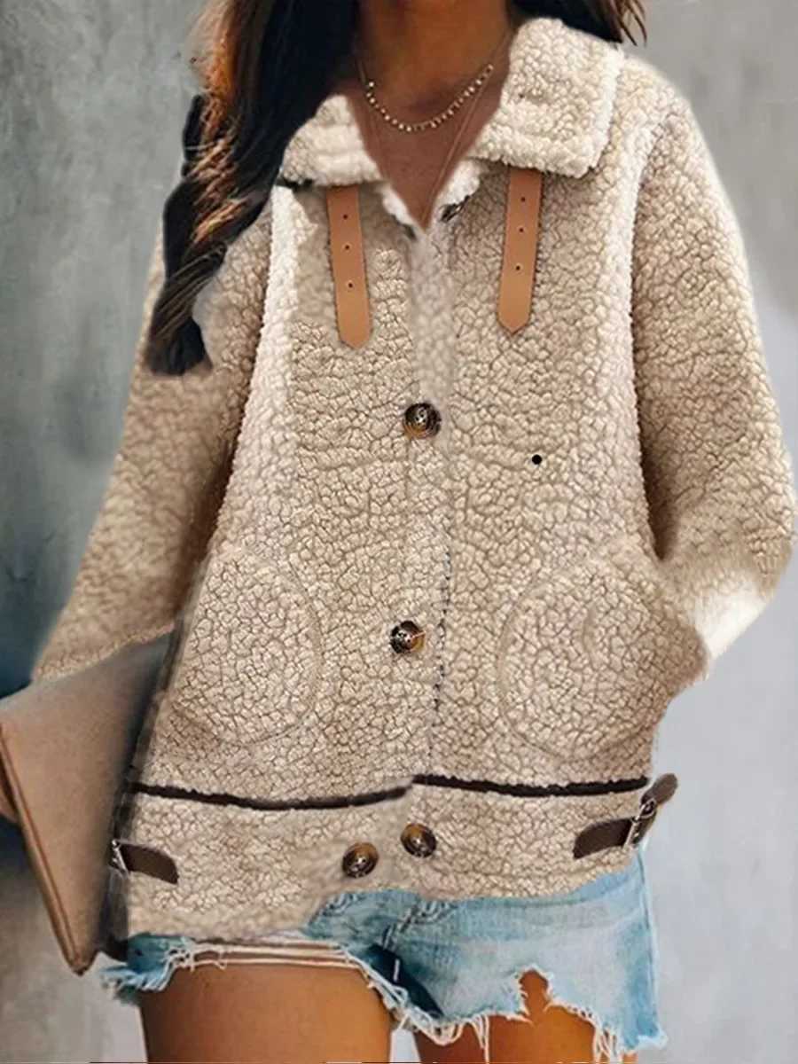 Lamb Wool Jacket Womens Long Sleeved 2023 Loose Autumn and Winter Versatile Thickened Fur Integrated Plush Warm TopX241018