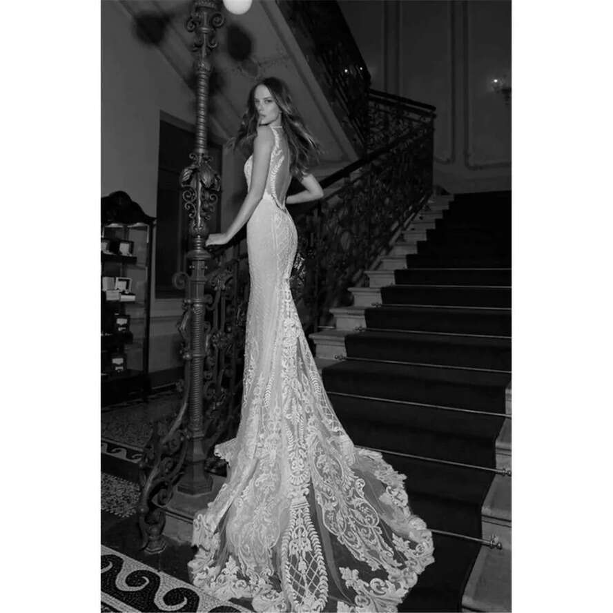 Sheer Back Lace Dresses Berta Necke Jewel Bridal Gowns Or Length Mermaid Wedding Gown