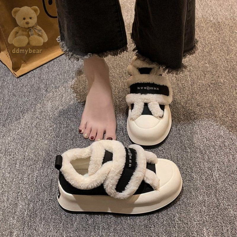 Ddmybear Thick Soft Leather Plush Sponge Soled Board For 2024 Winter Fashion Women's With Velcro Casual Outerwear Fur Shoes Chinese Brand Shoes F