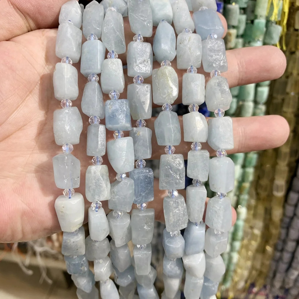 Natural aquamarine gemstone ruby pillar pine bead DIY bracelet necklace used for jewelry making accessories 241017