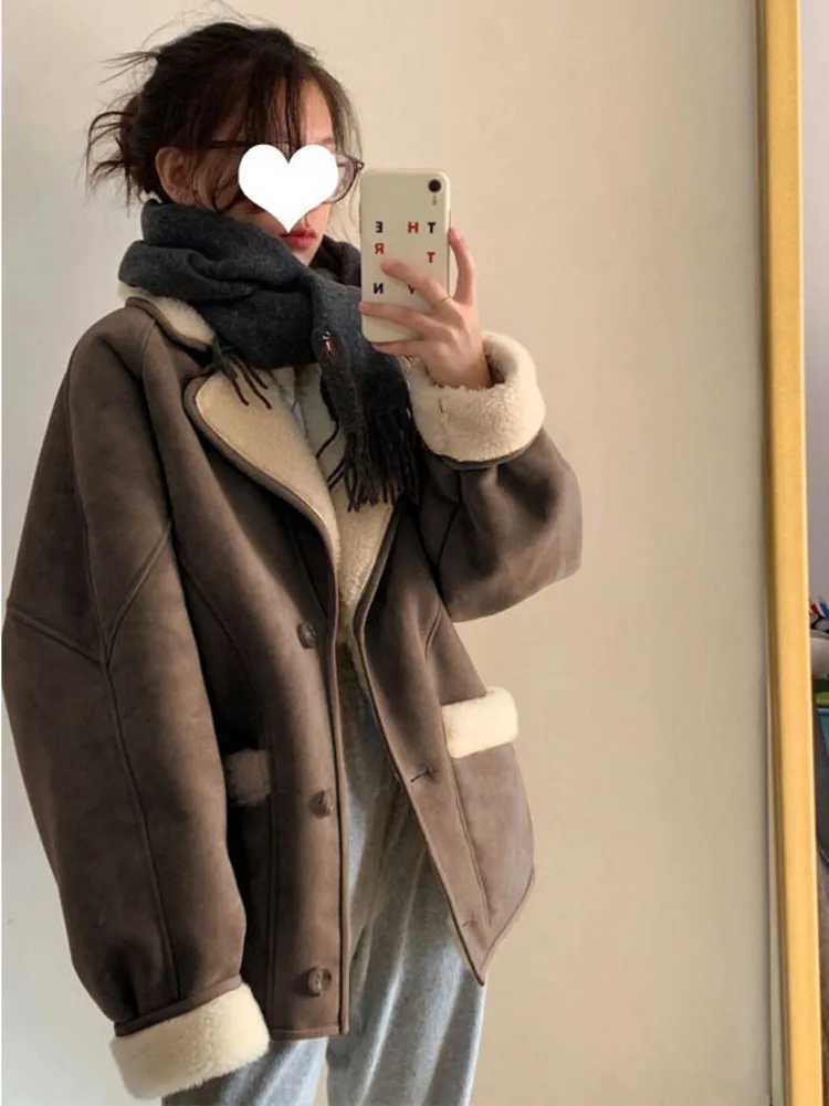 Women Winter Fleece Thickened Lamb Fur Jacket New Sheepskin Suede Leather Coat Fashion Lamb Fleece Parka Women OuterwearX241018