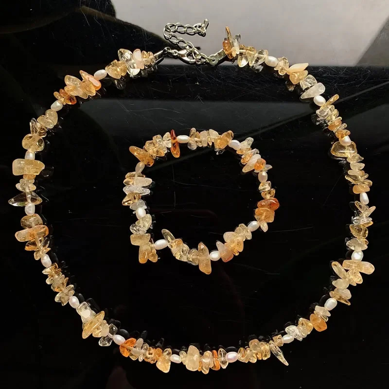 Treat natural quartz necklace for women irregular Baroque pearl charm chain chip quartz crystal necklace 241018