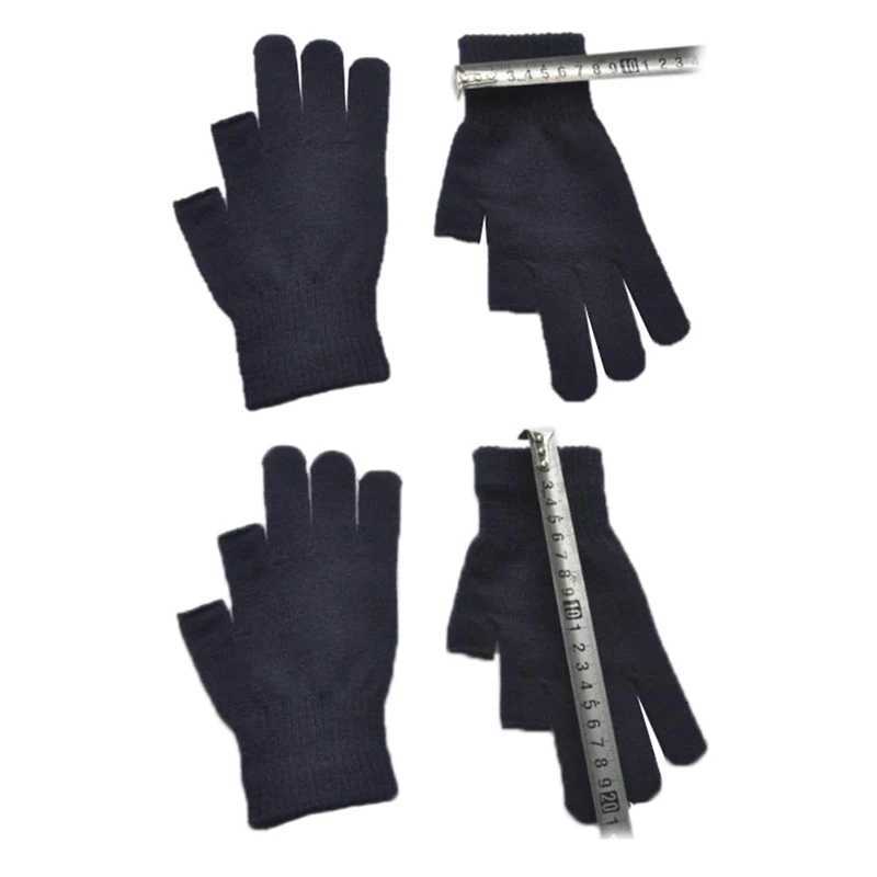 Neutral Half Finger Gloves Knitted Gloves Winter Warm Work Gloves Double Finger Exposed Writing Gaming Phone Finger GlovesW241018