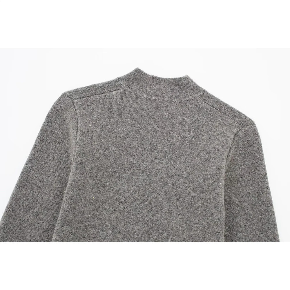 Aoaiiys Grey Knitted Cardigan for Women Sweaters VNeck Asymmetrical Long Sleeve Elegant Female Cardigans Fashion 241010
