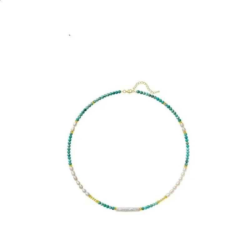 Minar handmade turquoise natural stone freshwater pearl bead necklace suitable for women 14K pure gold copper plated necklace 241018