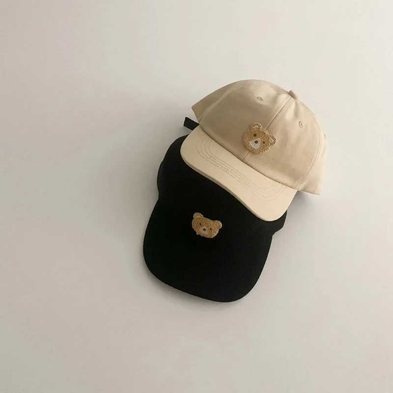 Bear Baby Baseball Cap Cute Solid Color Cotton Toddler Peaked Hat Korean Adjustable Kids Boy Girl Sun Hats LX241018