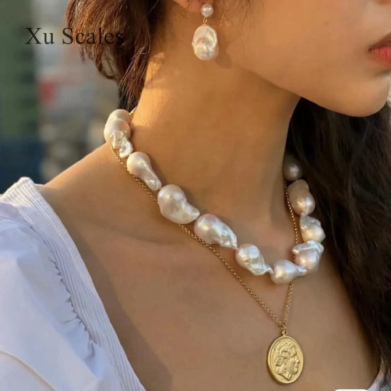 100% natural freshwater super shaped Baroque long necklace sweater chain pattern dinner jewelry 241017