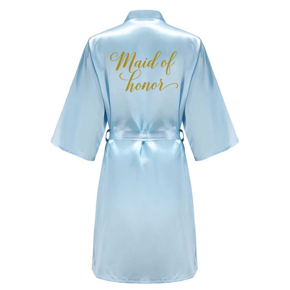 Blue Bride Bridesmaid Robe With Gold Letters Mother Sister Wedding Gift Bathrobe Satin KimonoXJ241018