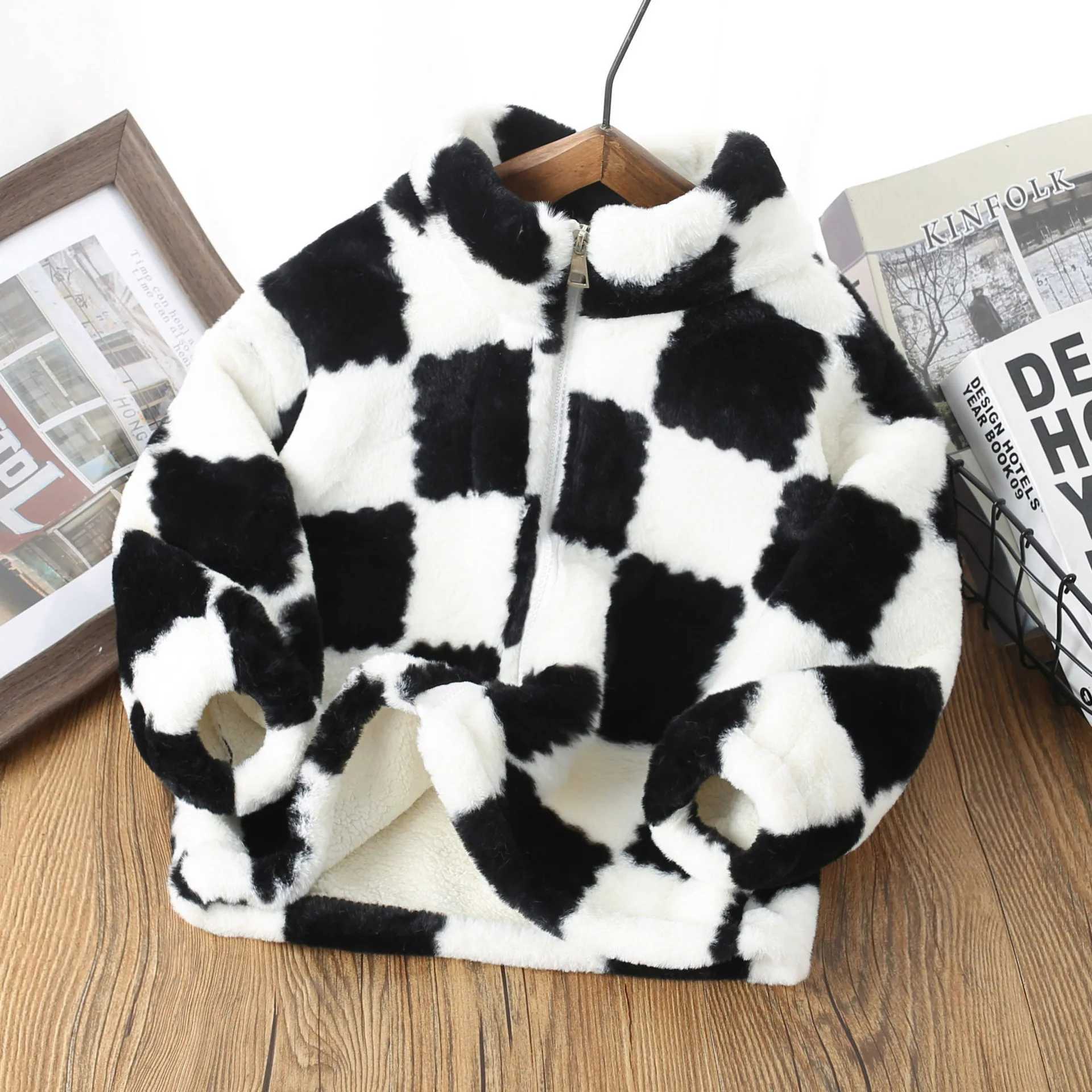Mens jacket winter velvet jacket childrens checkered pattern childrens cardigan high necked girls sweater zipper sweater baby jacket M241018