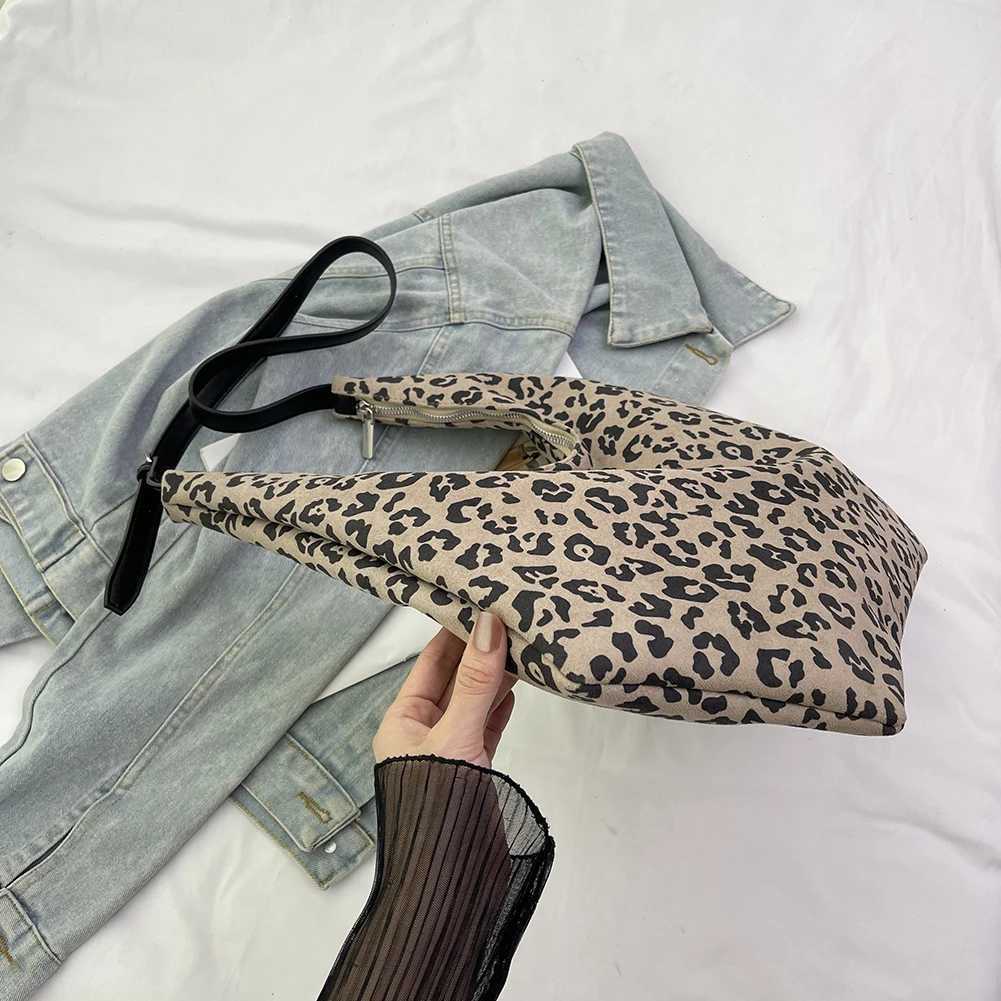 Ladies Suede Shoulder Bag Leopard Print Large Tote with Zipper Crescent Handbag for Work Travel 241018