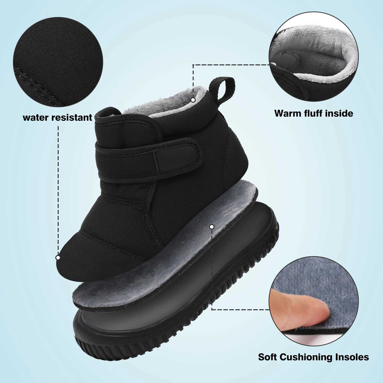 Boots New 2024 childrens snow boots girls ankle winter boots warm plush boys fur leather shoes childrens platform boots size 20-28 H241018