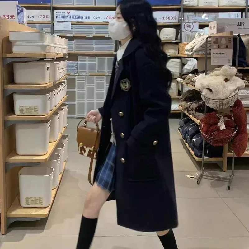 Japanese Women Coats Mid-length Preppy Style Cotton Thickened Woolen JK Coat Autumn and Winter Office Lady Casual Outwear FemaleX241009