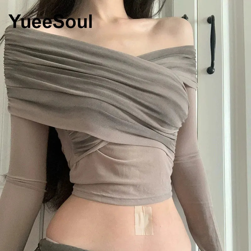 Sexy Vintage Crop Tshirts Long Sleeve Slim T Shirt Autumn Korean Style Chic Sweet Y2K Aesthetic Streetwear Female Tee 241018