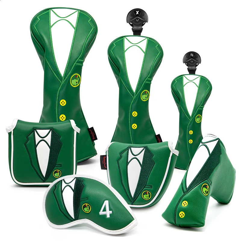 Golf Head covers The Green Jacket Golf Head covers Set for Golf Iron Driver Fairway Hybrid Blade Putter Mallet Putter Covers 241017