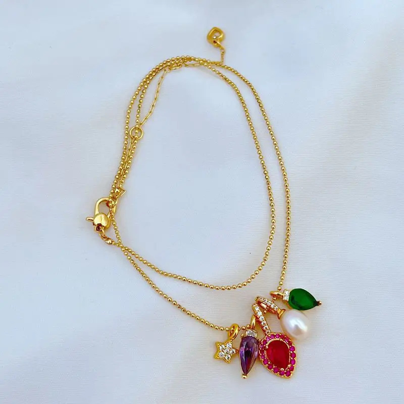Pearl Star Peach Heart Square Pendant Harajuku Korean Fashion Trend Elegant Minimalist Peoples Necklace Hippop 241018