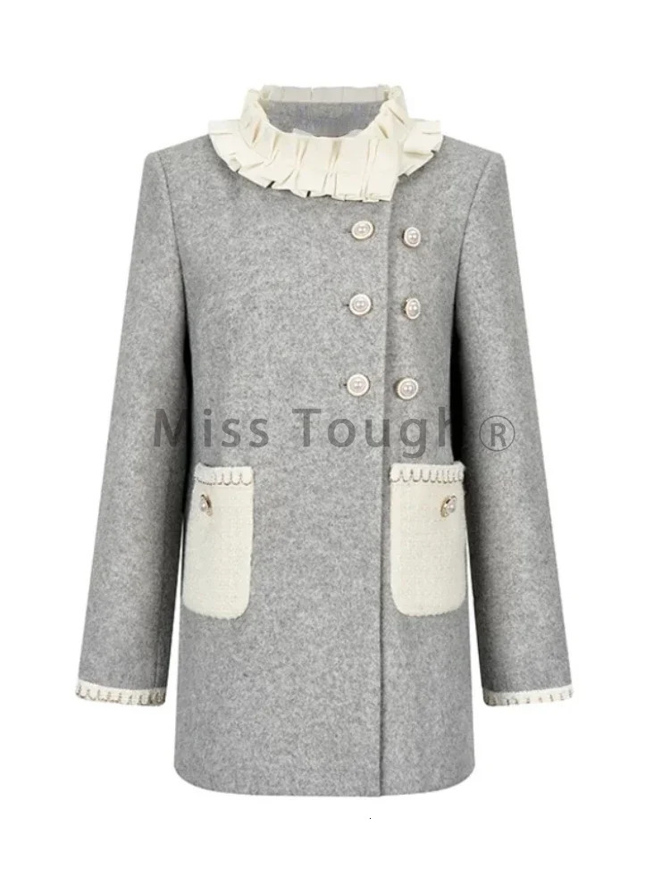 French Gray Elegnat Midlength Warm Jacket Womens Autumn Winter Princess Sweet Clothes Thickened n Causal Coat Party 241018