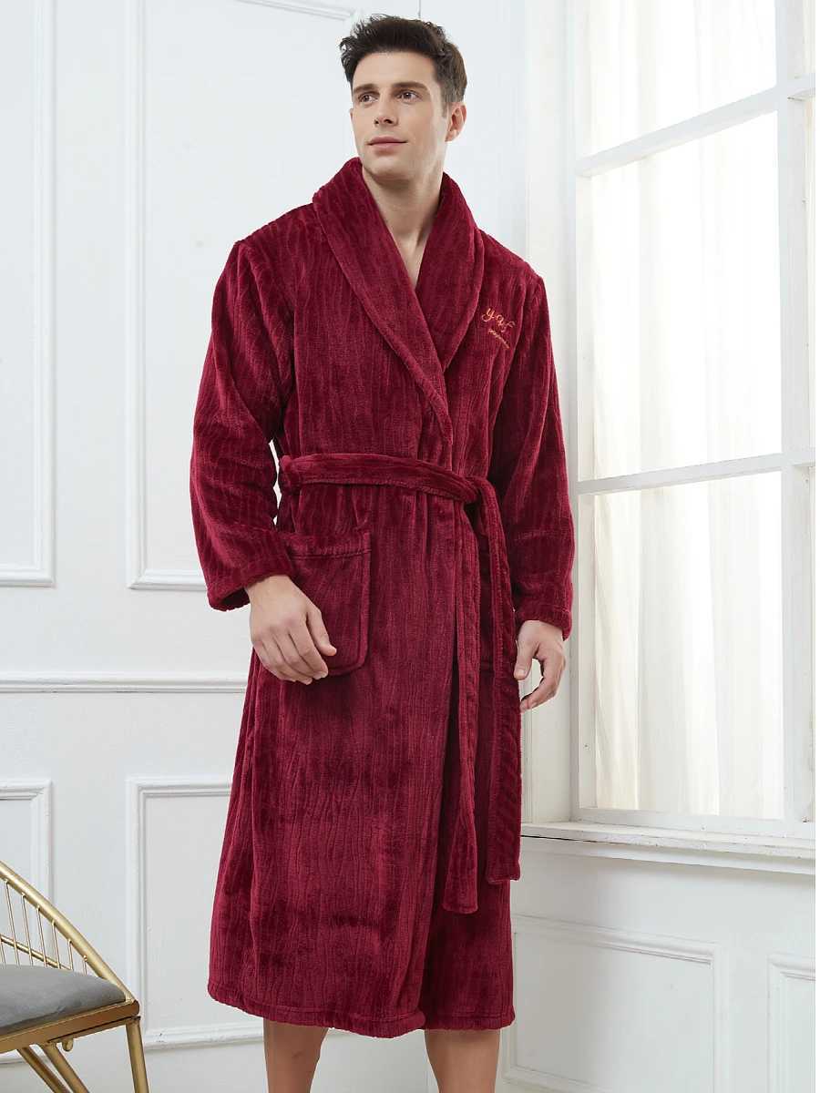 Winter Thick Coral Fleece Robe Men Sleepwear Oversize Long Kimono Bathrobe Gown Warm Flannel Nightwear Loose Homwear LoungewearXJ241018