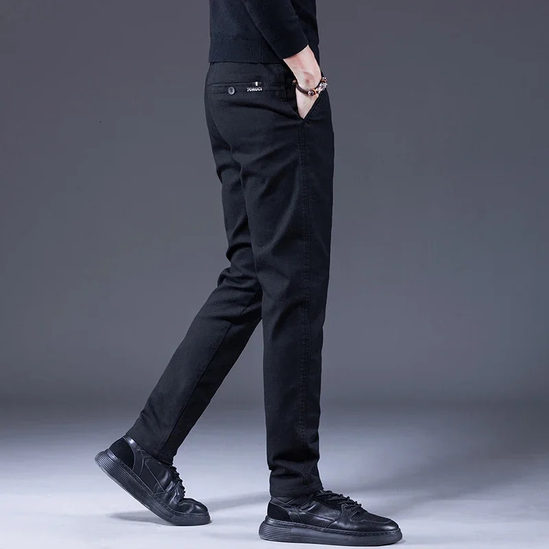 Autumn Classic Mens Clothes Business Casual Pants Fashion Elastic Straight Slim Trousers Male Coffee Gray 241018