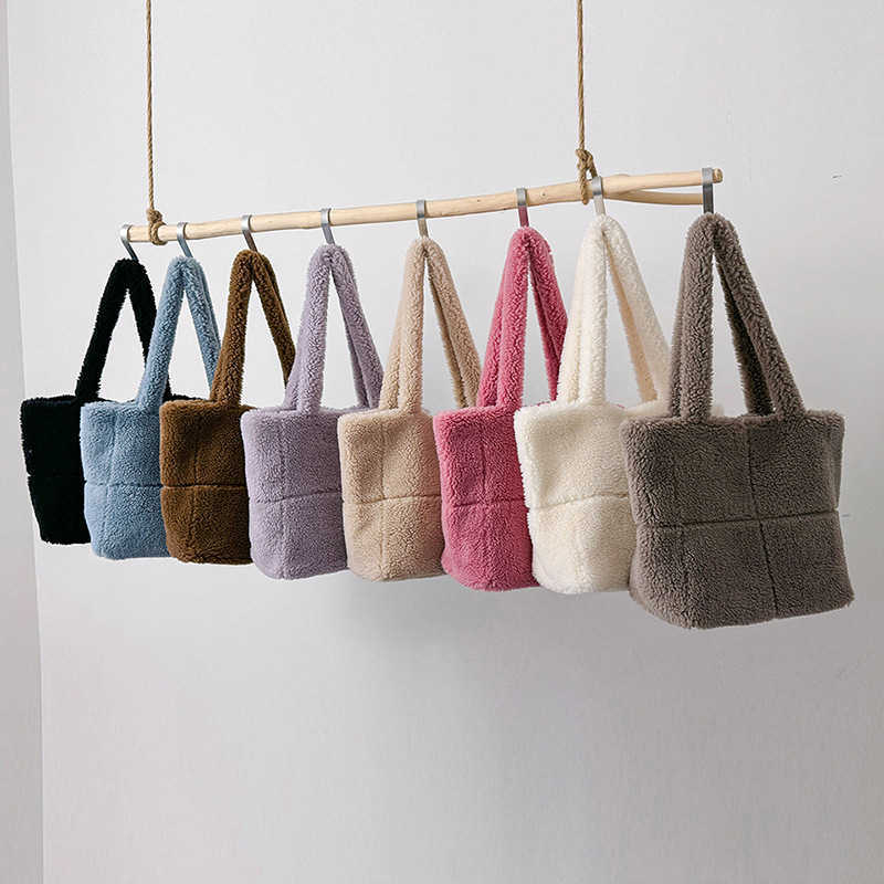 Plush Bag Autumn/Winter Checkered Particle Lamb Wool Shoulder Bag Korean Edition Large Capacity Tote Fur Bag 241015