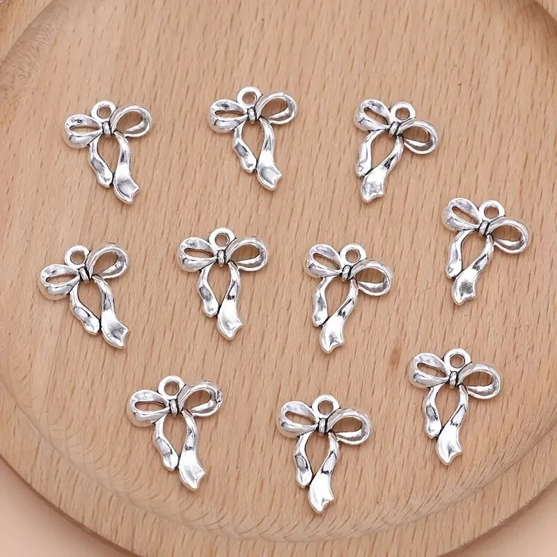 10Pcs Silver Plated Bow Charms Pendants Bulk For Jewelry Making DIY Necklace Bracelet Earrings Key Chain Accessories Supplies 241010