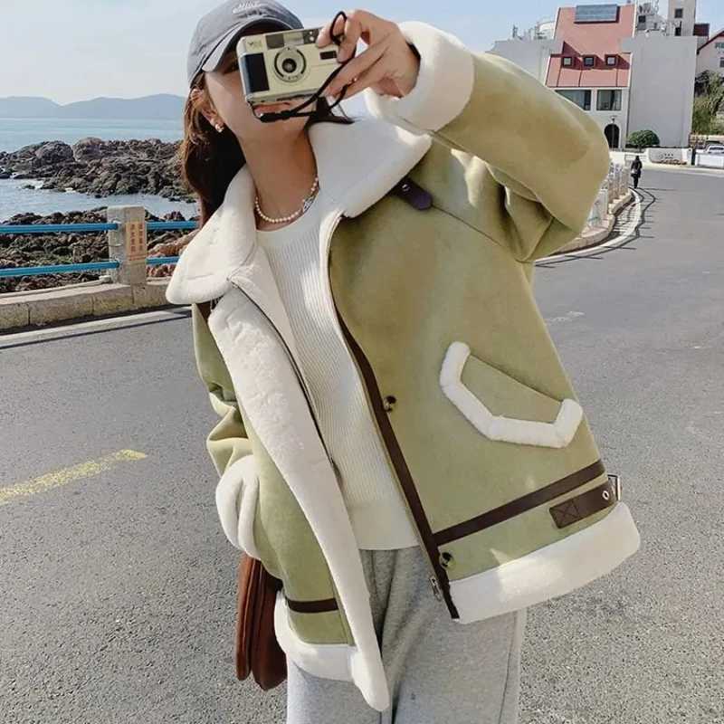 Autumn Winter Womens Jacket Plush Leather Fur Integrated Thickened Warm Lamb Wool Short Coats Korean Winter Clothes Women V1548X241018