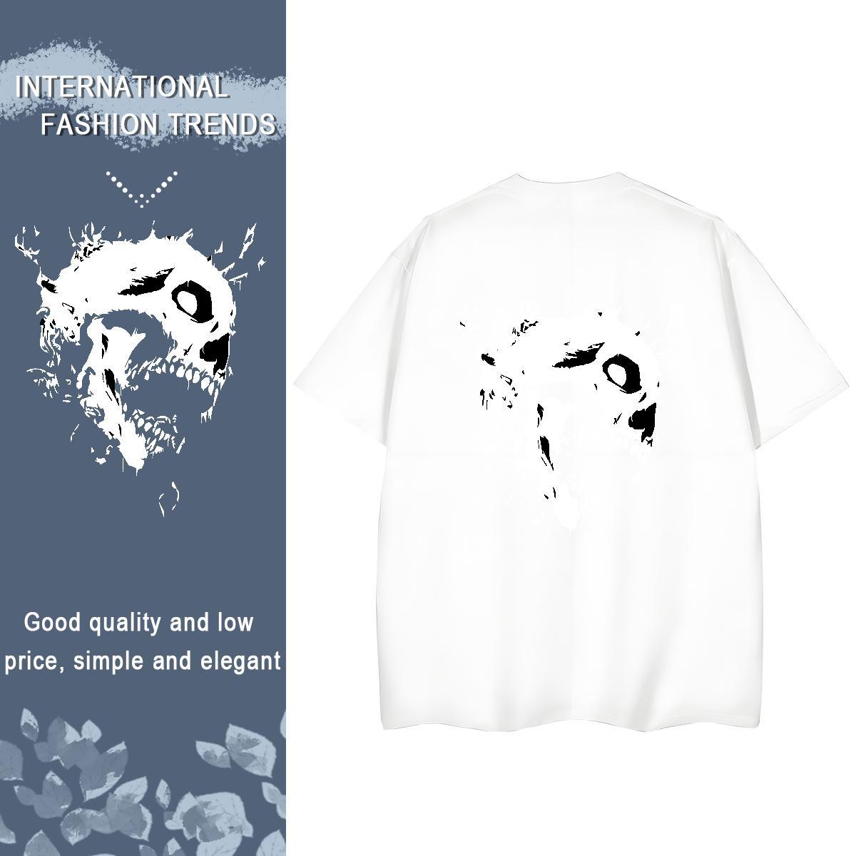 Factory Direct Womens T Shirts 100% Cotton 230g Breathable Short Sleeve Casual skull Lady T shirt Loose Anime Print Polos
