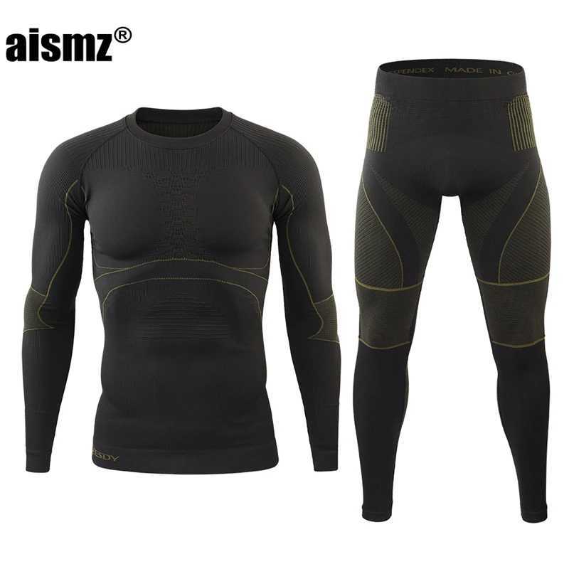 Men's Thermal Underwear Aismz Seamless Tight Tactical Mens Winter Thermal Underwear Men Sportswear Function Breathable Training Cycling Long John