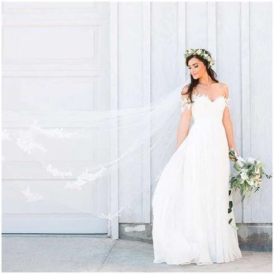 E Wedding A Bohemian Dresses Off Shoulder Lace Appliques Chiffon Summer Long Or Length Plus Size Boho Cheap Bridal Gowns ppliques