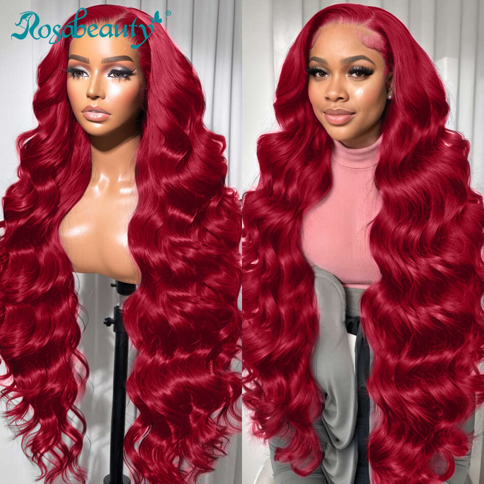 Rosabeauty 250% 99J Bury Body 13x6 Lace Frontal 30 40 Inches Water Wave HD Transparent Human Hair Wigs For Women