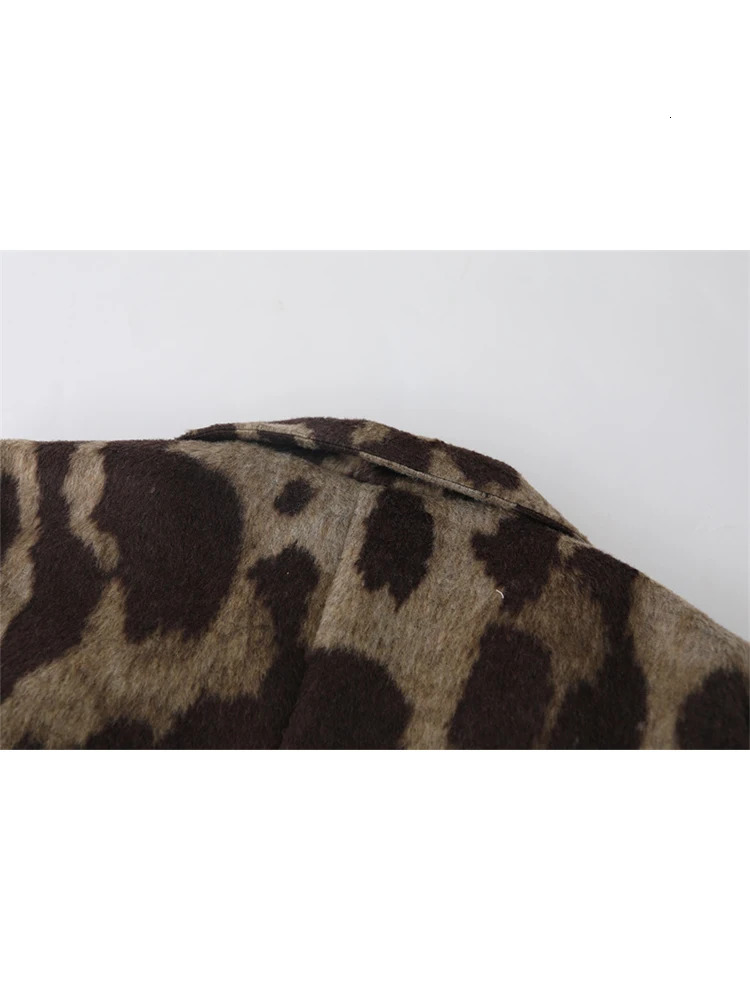 Winter Women Old Money Leopard Print Jacket 90s Vintage Blazer Woolen Coat Singlebreasted Outwear Warm Thick Oversize Harajuku 241018