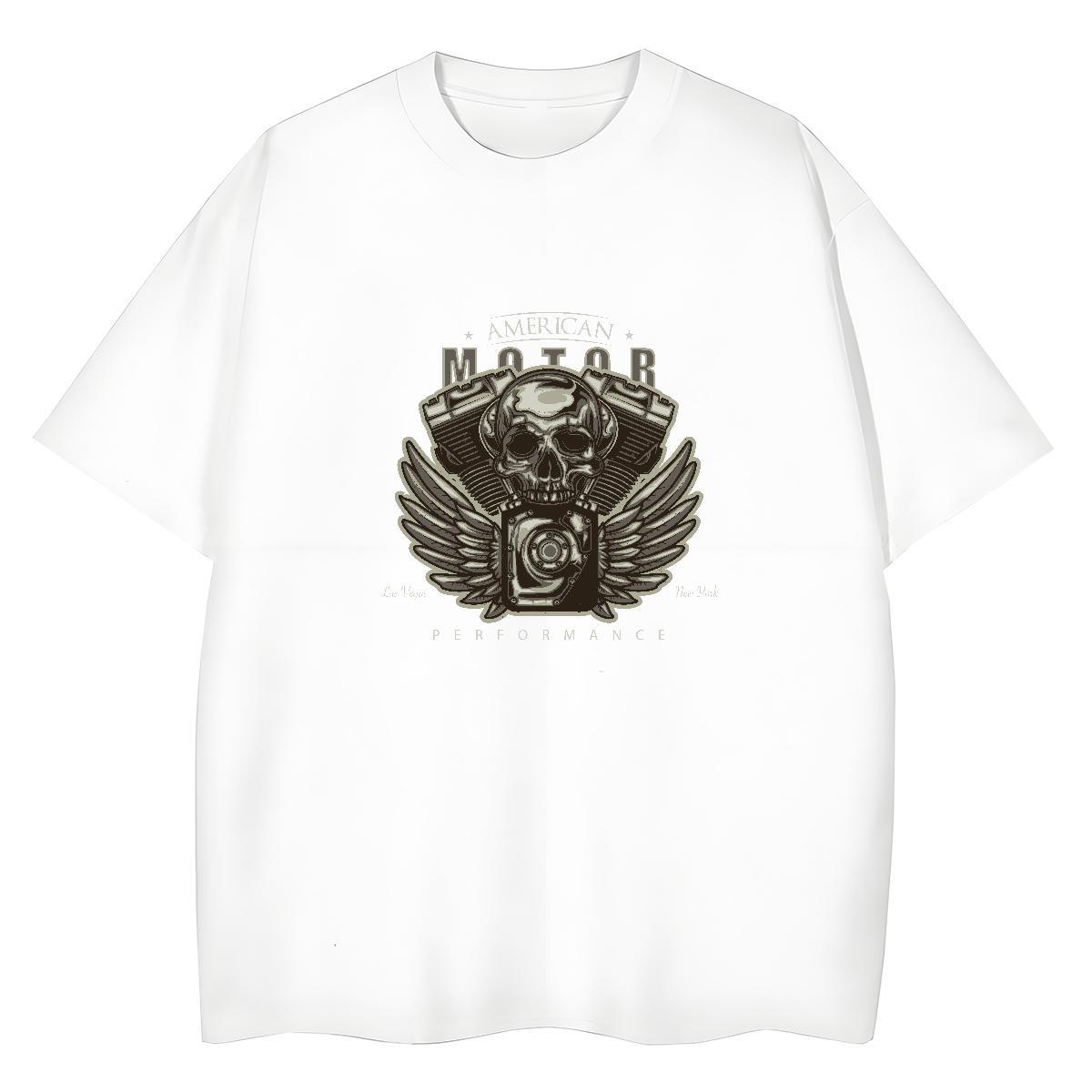 Casual New Womens T Shirts 100% Cotton 230g Breathable Short Sleeve Street Wear skull Unisex Tshirts High quality Black Oversized Tees