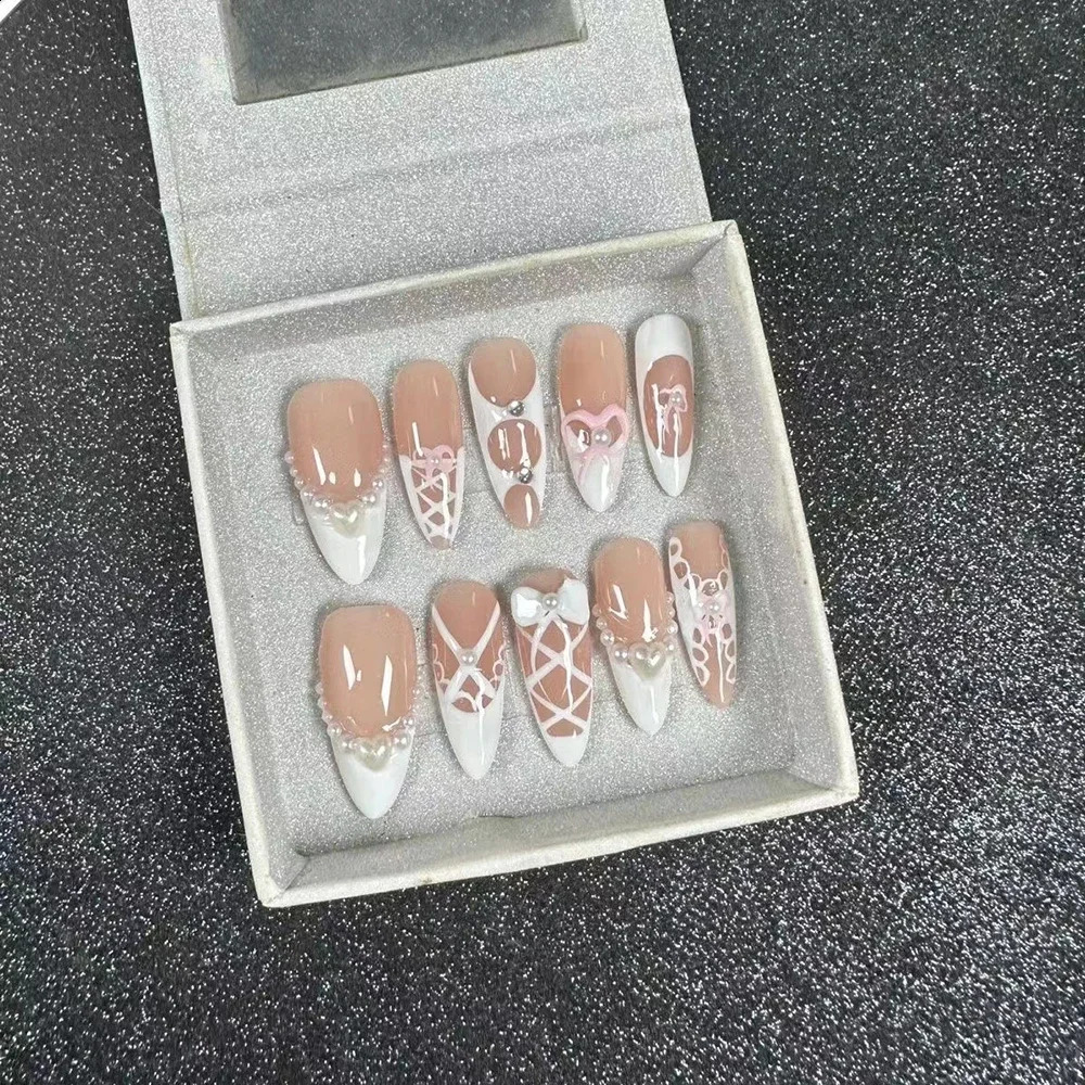 Hellokitty Love Pearl Leopard Print false Nails Pure Handmade European and American Five-Pointed Star Press-On Nails Party Gift 241017