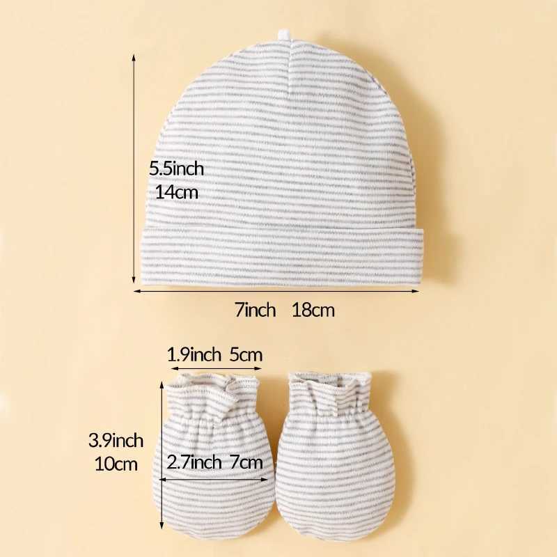 3 Hats and 3 Pairs of Mittons Newborn 100% Cotton Soft Comforttable Solid Color Baby Face Scratch Prevention Gloves 0-12 Month LX241018