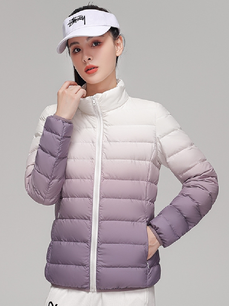 Women Ultra Lightweight Down Jackets 2023 New Autumn/Winter Female Fashion Gradient S Fit Short Stand Collar Keep Warm Coats