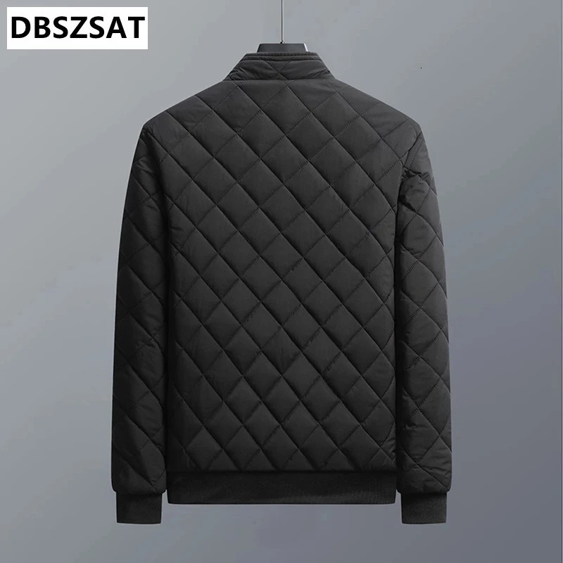 Winter Bomber Jacket Men Fashion Diamond Pattern Fleece Lined Casual Outwear Thermal Warm Coats Clothing 241018