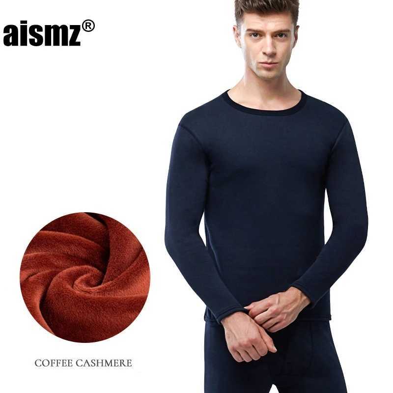 Men's Thermal Underwear Aismz New Thermal Underwear For Men Long Johns camisa termica Winter Women Thermo Shirt+pants Set Warm Thick Flce Size L-