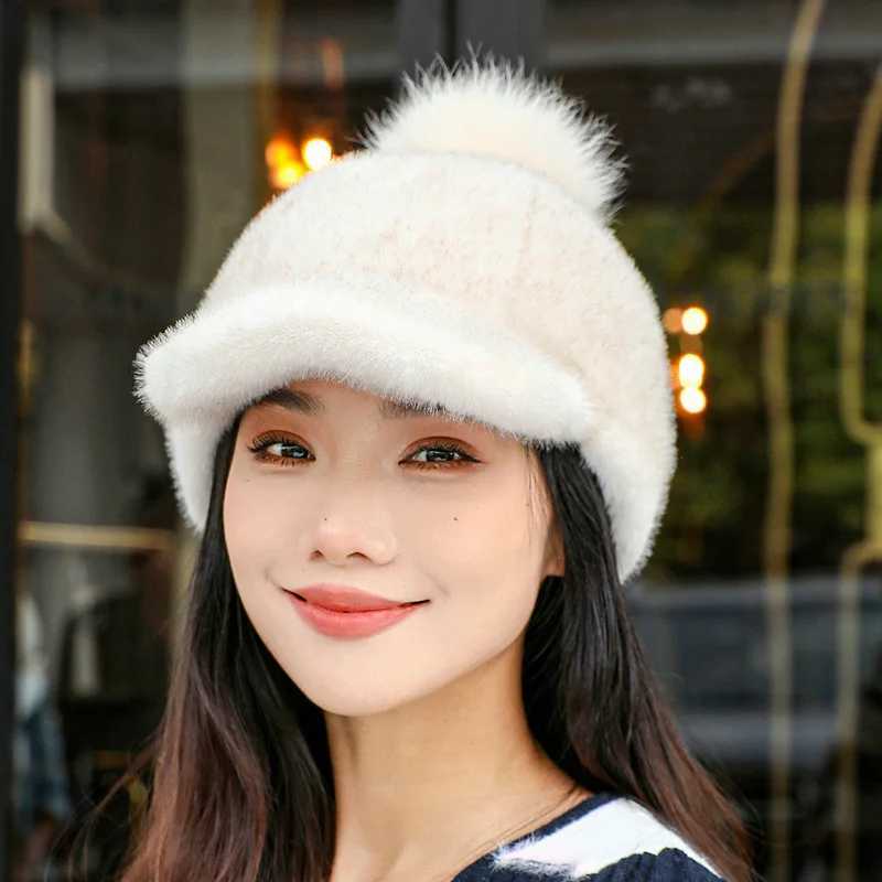 Y2k Fashion Mink Fur Hat Womens Winter Thick Warm Faux Mink Fur Cap Knight Hat Fur Duckbill Hat Baseball Cap Trendy Caps WomenX241018