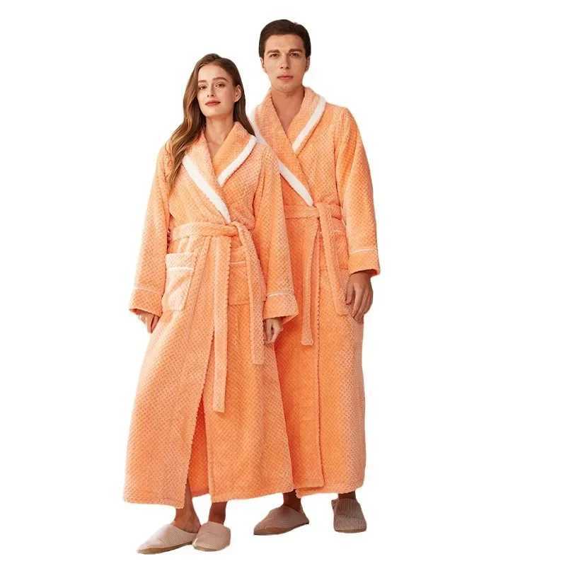 Autumn Winter Warm Coral Fleece Kimono Bathrobe Gown Thicken Flannel Mens Long Robe Home Clothing Sleepwear Loose NightwearXJ241018