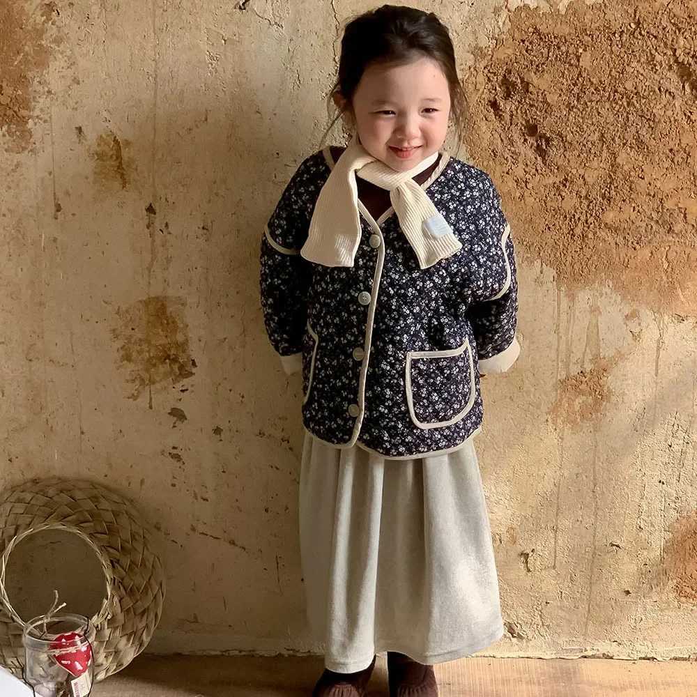 Girls Coat Autumn/Winter New Childrens Clothing Korean Style Girl Baby Foreign Style Flower Cotton Coat Thin Casual M241018